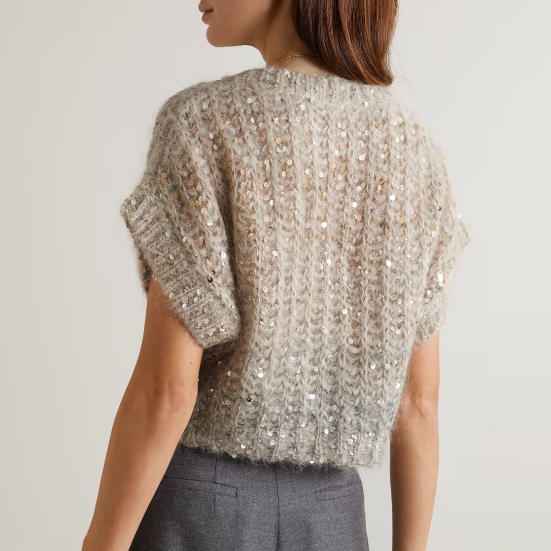 Sequins short sleeve sweater soft batwing sleeve sweater