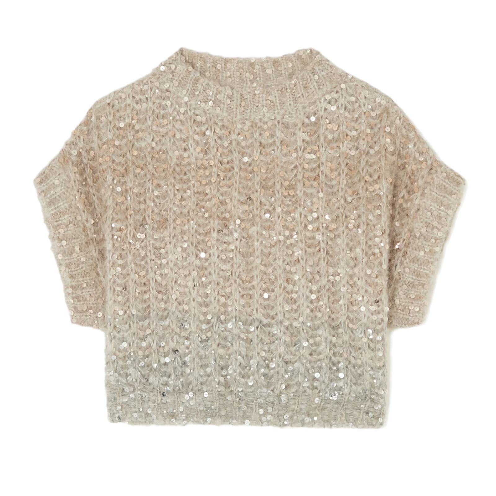 Sequins short sleeve sweater soft batwing sleeve sweater