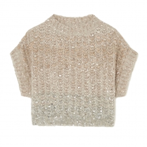 Sequins short sleeve sweater soft batwing sleeve sweater